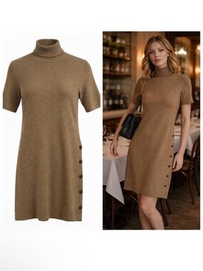 Ralph Lauren Purple Label Tan Sweater Dress Wool Cashmere Medium Work Office 🟡